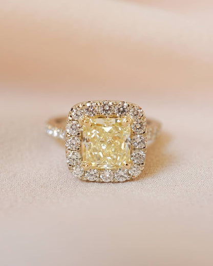 2.6Ct Canary Yellow Cushion Cut Halo Ring | Engagement Promise Ring For Fiancee | Statement Ring For Her | Timeless Design