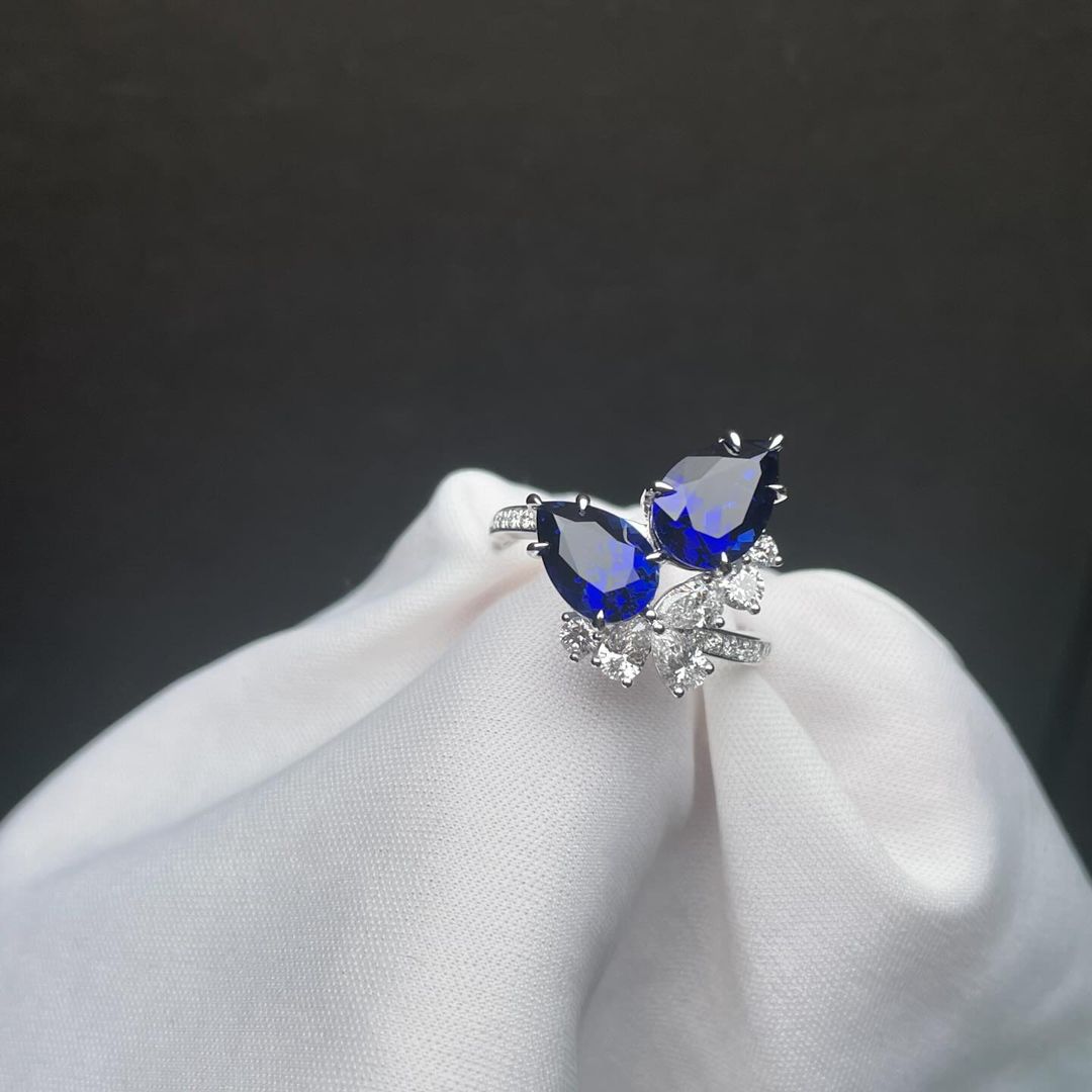 2.8Ct Blue Pear Cut Two Stone Ring | Special Occasion Ring | Fancy Ring | Women Jewelry