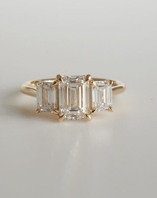 2.89Ct Emerald Cut Three Stone Ring | Birthday Gift Ring | Special Occasion Ring | Delicate Ring For Women