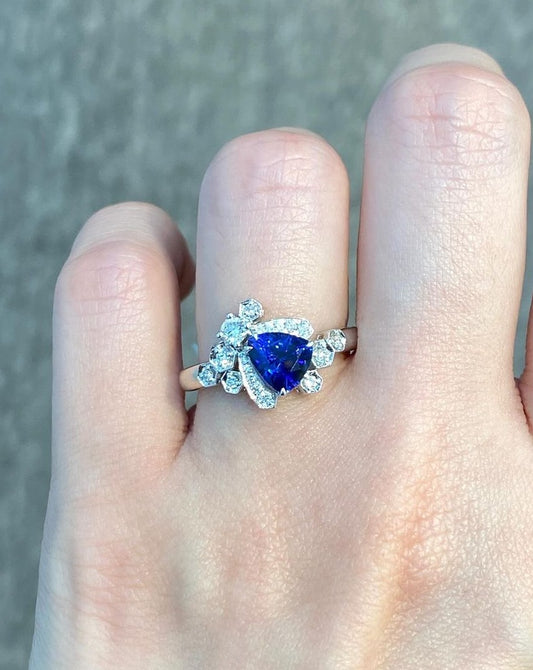 2.6Ct Blue Trillion Cut Solitaire Ring | Wedding Bridal Ring | Unique Ring | Pretty Ring