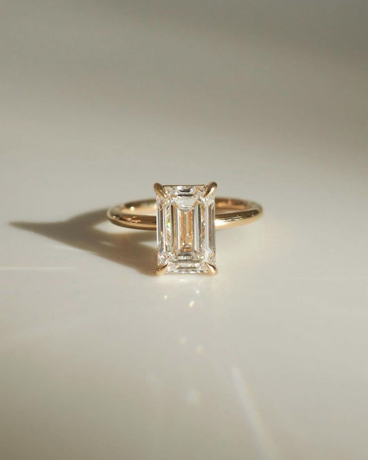 2.8Ct White Emerald Cut Solitaire Ring | Delicate Solo Diamond Ring | Simple Ring | Classic Ring