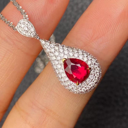 2.88Ct Red Pear Cut Solitaire Pendant | Party Wear Pendant | Sophisticated Pendant For Her | Fashion Jewelry