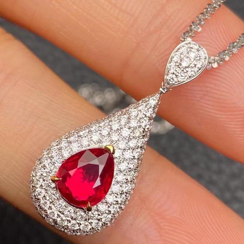 2.88Ct Red Pear Cut Solitaire Pendant | Party Wear Pendant | Sophisticated Pendant For Her | Fashion Jewelry