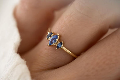2.2CT Blue Marquise Cut Three Stone Ring | Birthstone Bridal Ring | Triple Stone Ring | Timeless Design