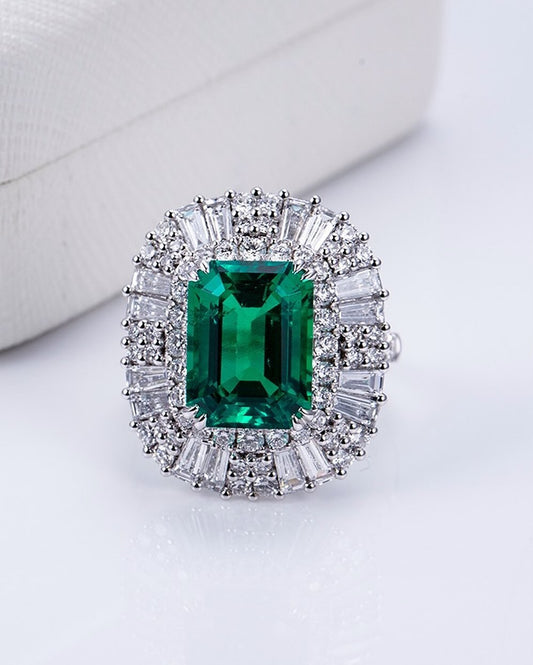 3.8Ct Green Emerald Cut Halo Ring | Special Occasion Ring For Her | Statement Ring | Modern Bridal Ring