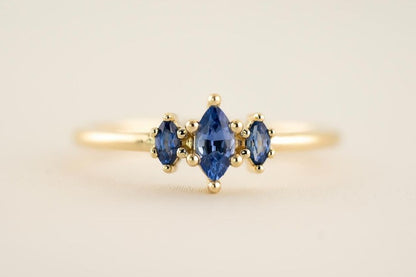 2.2CT Blue Marquise Cut Three Stone Ring | Birthstone Bridal Ring | Triple Stone Ring | Timeless Design
