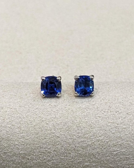 Blue Cushion Cut Cubic Zirconia Solitaire Stud Earring | Push Back Stud Earring | Small Stud Earring | Gorges Earring For Her