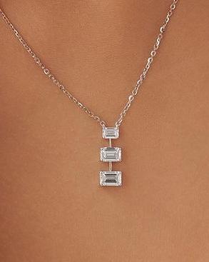 3.10Ct White Emerald Cut Three Stone With Prong Pendant | Special Occasion Wear Pendant | Glamorous Pendant For Her | Forever One Pendant for Women