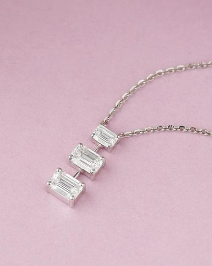 3.10Ct White Emerald Cut Three Stone With Prong Pendant | Special Occasion Wear Pendant | Glamorous Pendant For Her | Forever One Pendant for Women