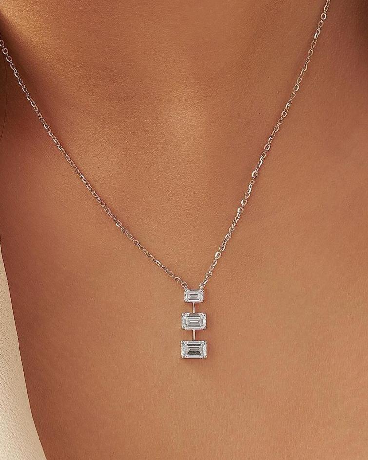 3.10Ct White Emerald Cut Three Stone With Prong Pendant | Special Occasion Wear Pendant | Glamorous Pendant For Her | Forever One Pendant for Women