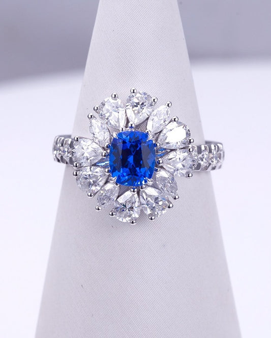 3.2Ct Blue Cushion Cut Solitaire Ring | Party Wear Ring | Glamorous Ring | Fashionable Ring