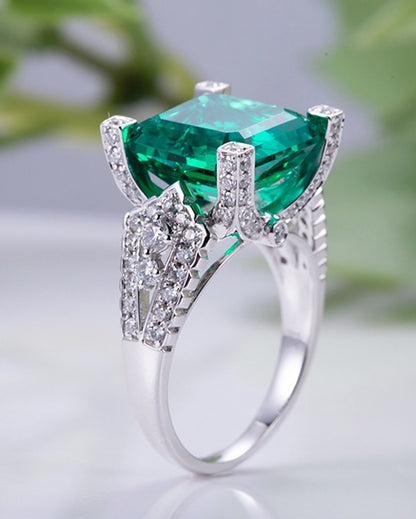 3.2Ct Green Asscher Cut Solitaire Ring For Her | Wedding Ring For Bridal | Special Occasion Ring | Designer Jewelry For Women