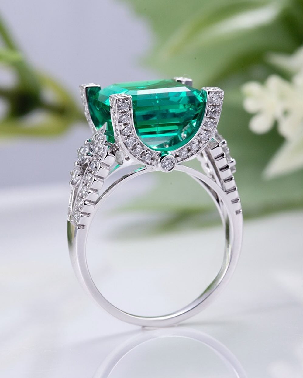 3.2Ct Green Asscher Cut Solitaire Ring For Her | Wedding Ring For Bridal | Special Occasion Ring | Designer Jewelry For Women