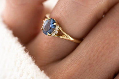 2.8CT Blue Oval Cut Solitaire Ring | Anniversary Gift Ring For Wife | Split Shank Ring | Bride To Be