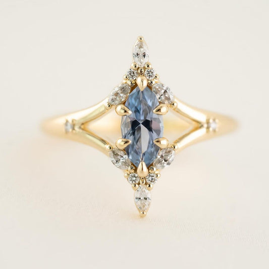 2.8Ct Blue Marquise Cut Solitaire Ring | Anniversary Gift Ring | Split Shank Ring | Six Prong Ring