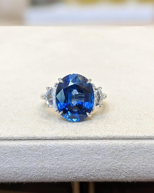 3.8CT Blue Oval Cut Three Stone Ring | Party Wear Ring For Women | Luxury Jewelry | Fashionable Ring