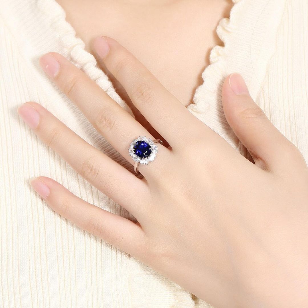 3.8CT Blue Oval Cut Halo Ring | Women's Fine Jewelry | Modern Bridal Wedding Ring | Surprise Gifts