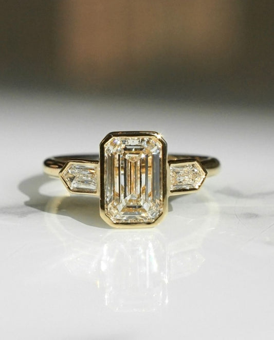 2.8CT White Emerald Cut Bezel And Three Stone Ring | Engagement Promise Ring | Thank You Gift Ring | Bridesmaid Gift