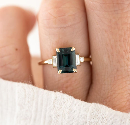 2.80Ct Green Blue Emerald Cut Moissanite Solitaire Ring | Engagement Ring For Her | Awesome Ring | Fancy Ring