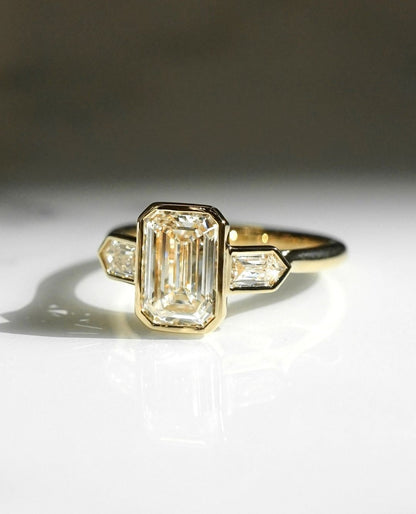 2.8CT White Emerald Cut Bezel And Three Stone Ring | Engagement Promise Ring | Thank You Gift Ring | Bridesmaid Gift