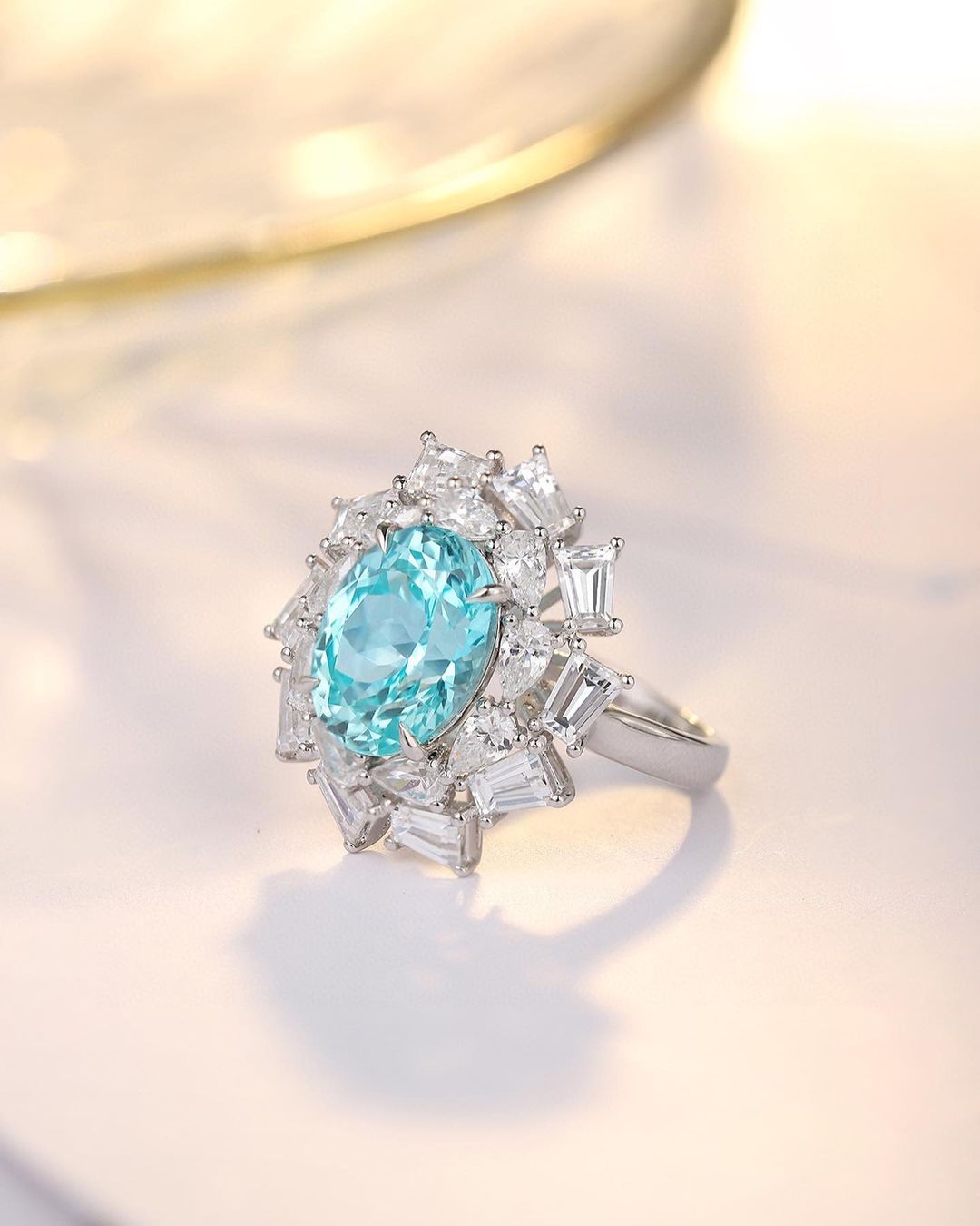 3.9CT Aquamarine Oval Cut Cluster Halo Ring | Special Occasion Ring For Her | Women's Fine Jewelry | Fashionable Ring