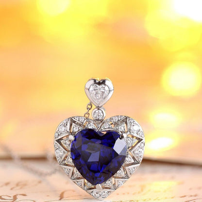 2.88Ct Blue Heart Cut Solitaire Pendant | Special Occasion Pendant For Her | Modern Heart Design Pendant | Jewelry Collection