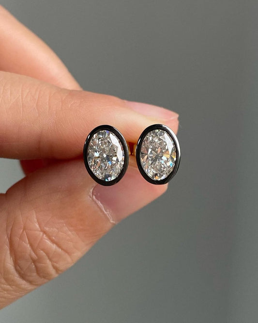 White Oval Cut Cubic Zirconia Bezel Set Stud Earrings | Birthday Gift Stud Earring For Sister | Everyday Wear Earring Jewelry