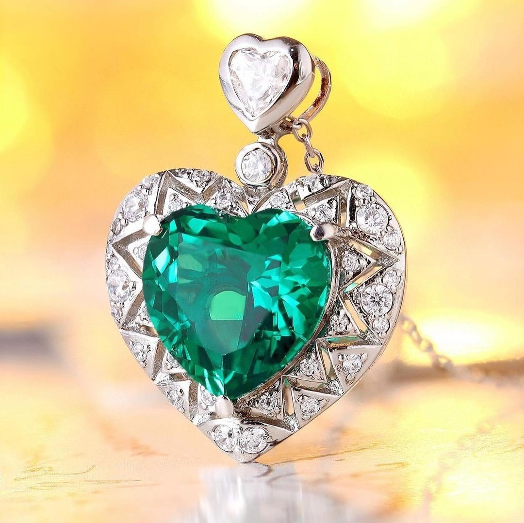 2.85Ct Green Heart Cut Solitaire Pendant | Anniversary Gift Pendant For Wife | Lovely Pendant For Girlfriend | Surprise Gift Pendant For Women