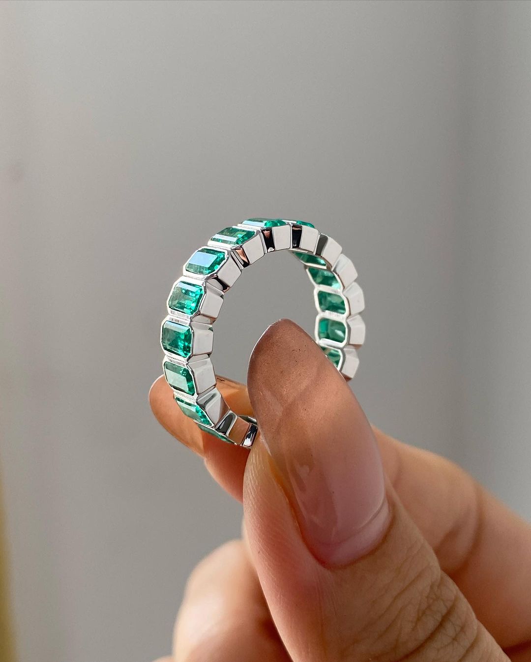 3.30Ct Green Emerald Cut Full Eternity Band Ring | Wedding band Ring For Bridal | Gorgeous Band Ring