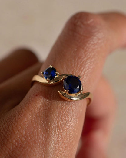 2.2Ct Blue Round Cut Two Stone Ring For Her | Birthstone Ring For Women | Everyday Wear Ring | Classic Design Ring