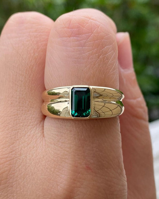 2.4Ct Green Emerald Cut Bezel Ring | Birthstone Ring | Awesome Ring | Daily Wear Ring