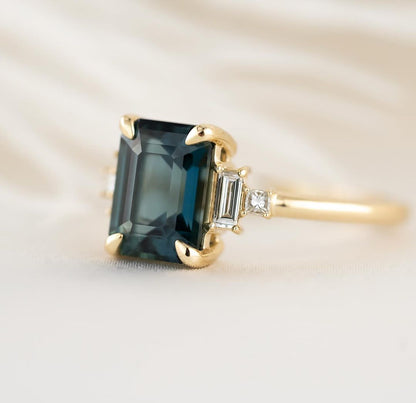 2.80Ct Green Blue Emerald Cut Moissanite Solitaire Ring | Engagement Ring For Her | Awesome Ring | Fancy Ring