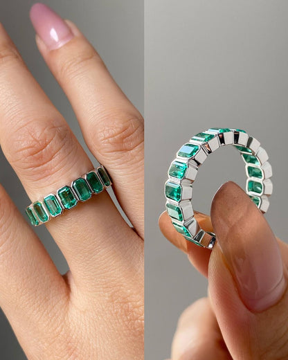 3.30Ct Green Emerald Cut Full Eternity Band Ring | Wedding band Ring For Bridal | Gorgeous Band Ring