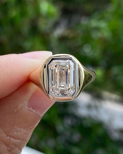 3.2Ct White Emerald Cut Bezel Ring | Birthstone Bridal Ring | Party Wear Ring | Signet Shank Ring