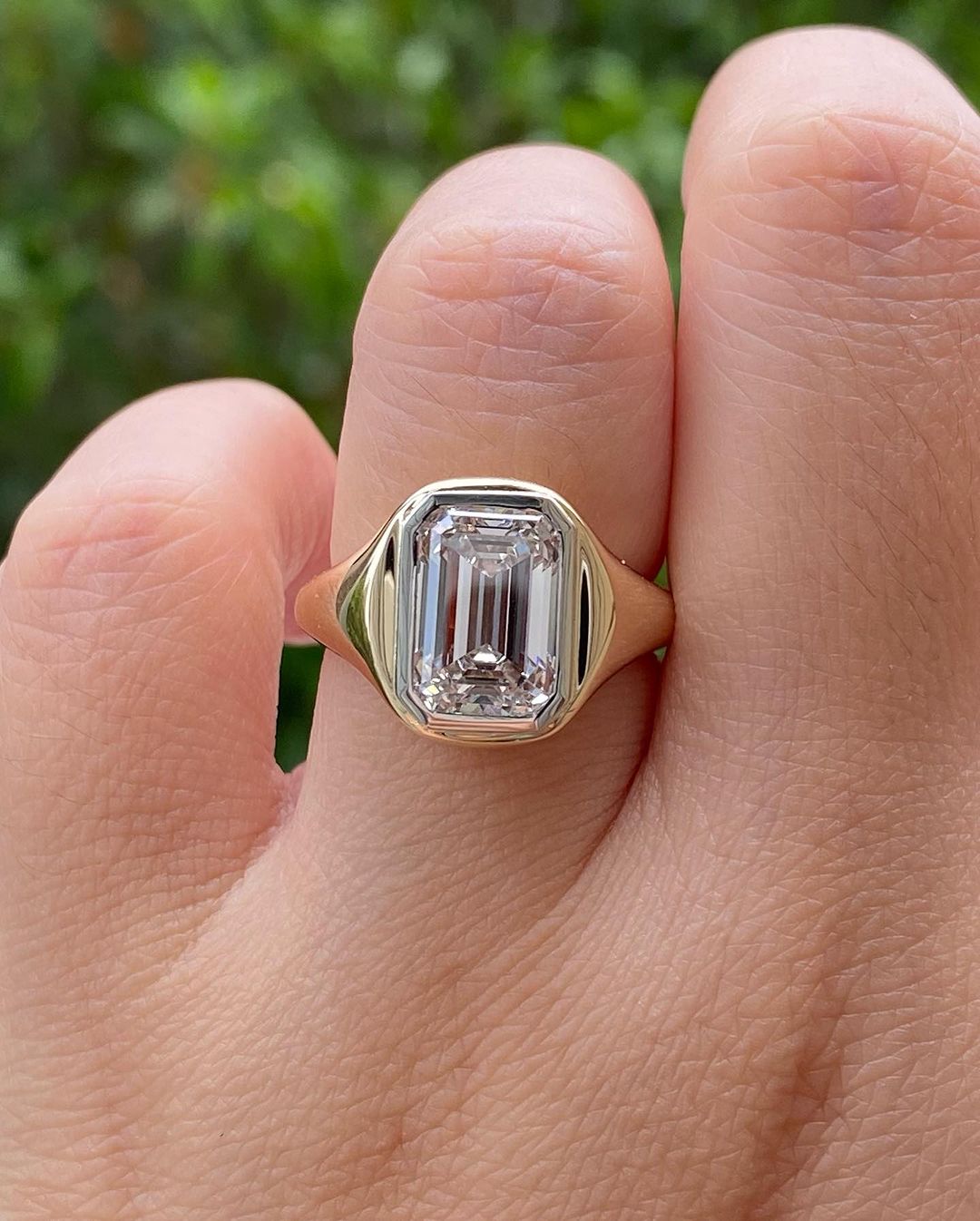 3.2Ct White Emerald Cut Bezel Ring | Birthstone Bridal Ring | Party Wear Ring | Signet Shank Ring
