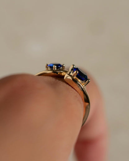 2.2Ct Blue Round Cut Two Stone Ring For Her | Birthstone Ring For Women | Everyday Wear Ring | Classic Design Ring