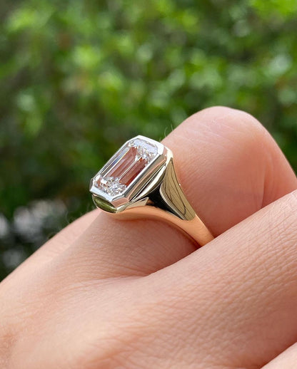 3.2Ct White Emerald Cut Bezel Ring | Birthstone Bridal Ring | Party Wear Ring | Signet Shank Ring