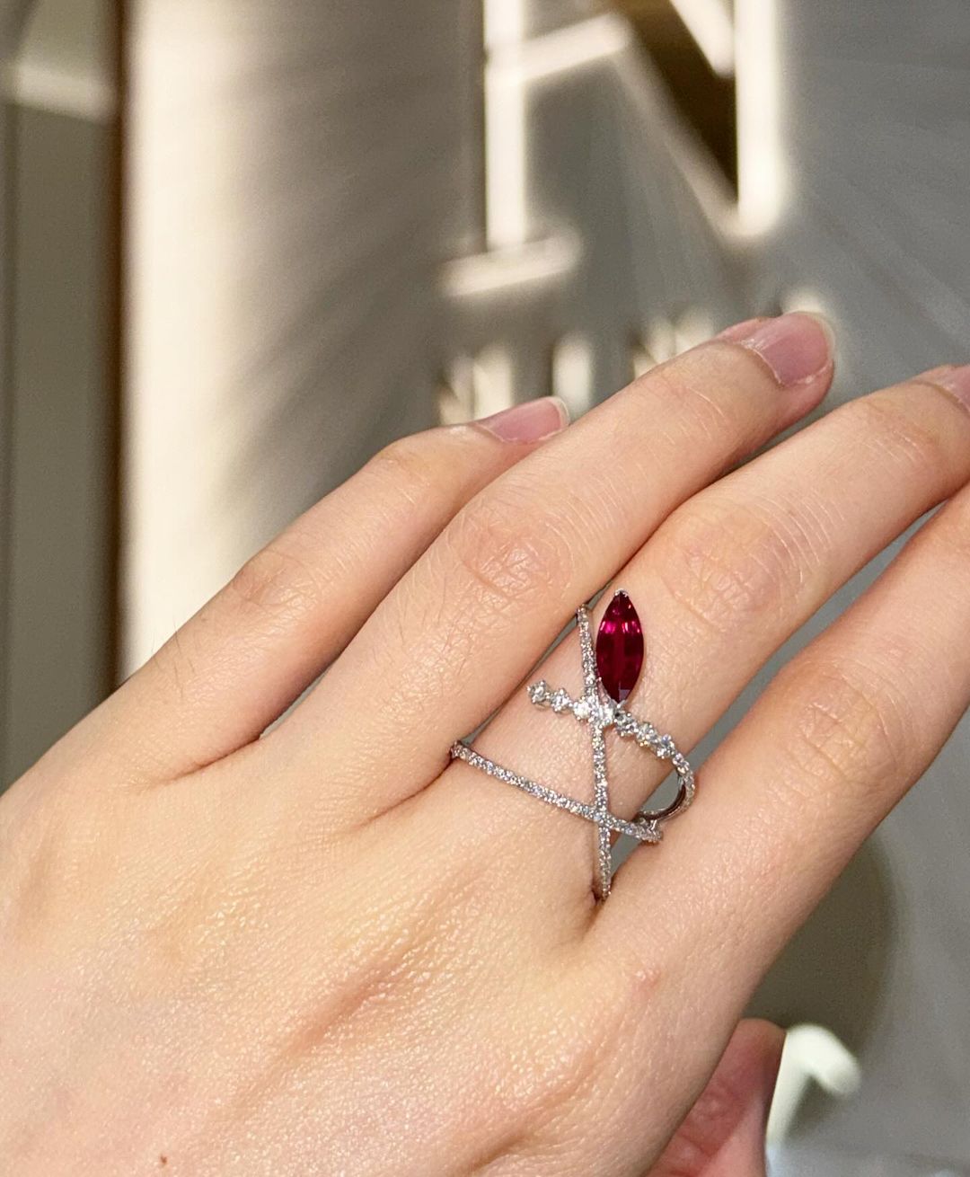 2.1CT Red Marquise Cut Solitaire Band | Proposal Band | Criss Cross Band | Fancy Band