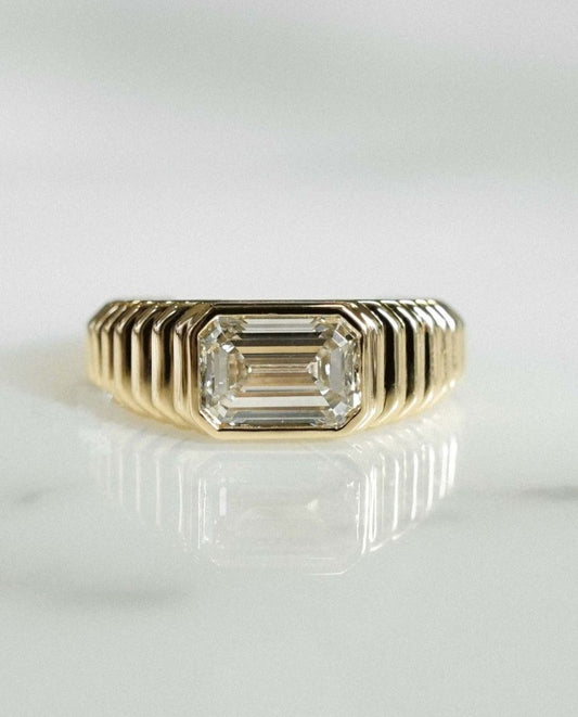 2.4CT White Emerald Cut Bezel Ring | Birthstone Ring For Women | Stacking Ring | Jewelry Collection