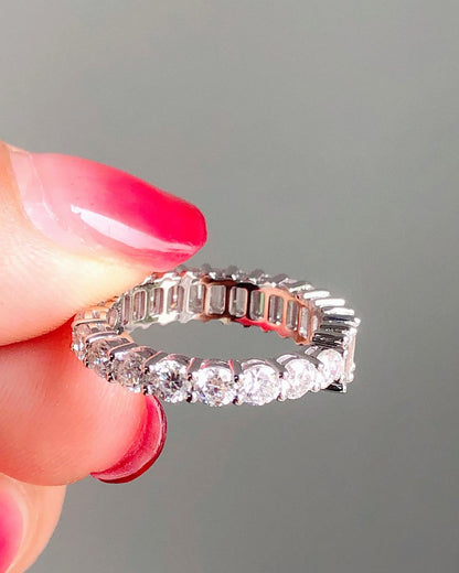1.5CT White Round And Emerald Cut Full Eternity Band | Promise Band For Her | Unique Band | Designer Band