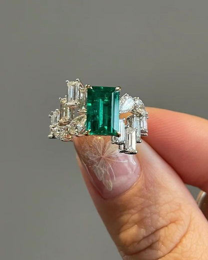2.7CT Green Emerald Cut Solitaire Ring | Anniversary Gift Ring | Fancy Ring | Jewelry Collection