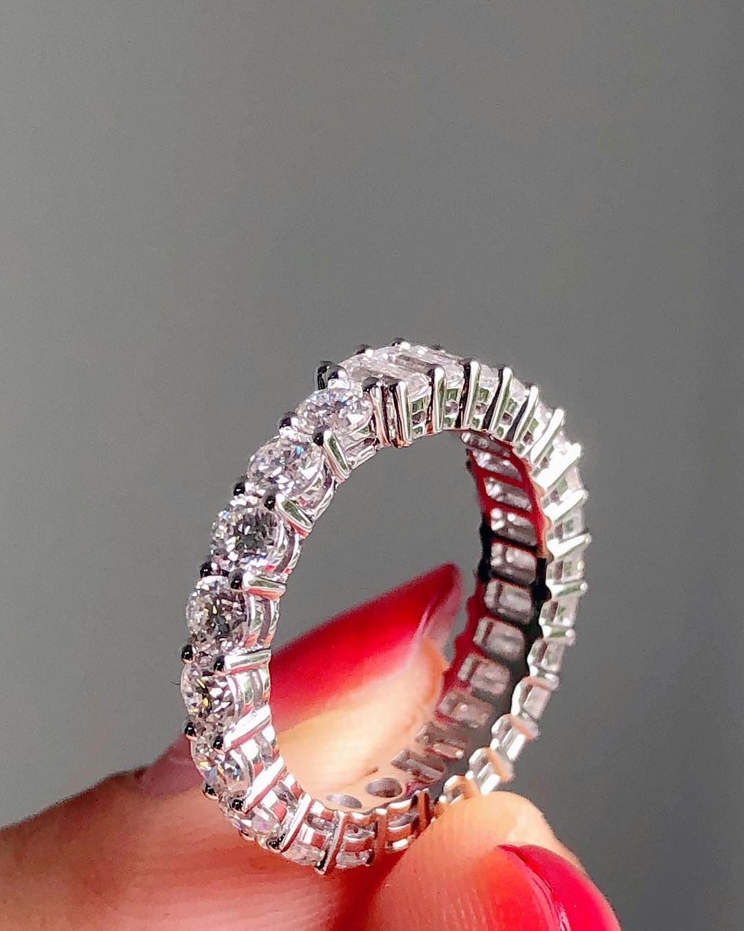 1.5CT White Round And Emerald Cut Full Eternity Band | Promise Band For Her | Unique Band | Designer Band