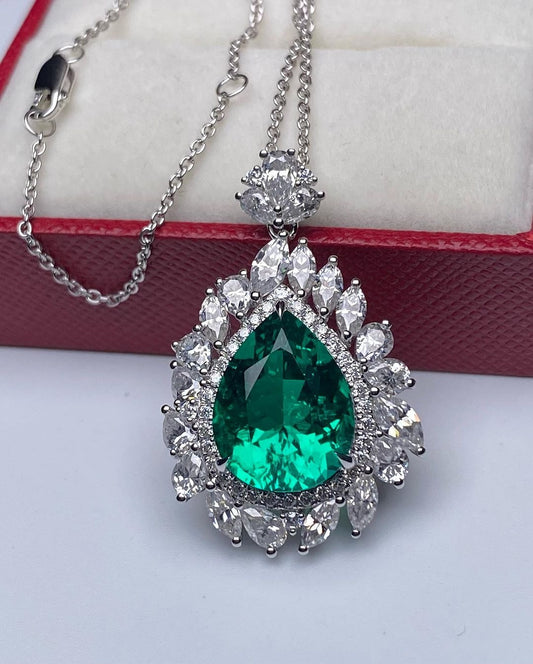 3.30Ct Green Pear Cut Halo Pendant | Wedding Gift Pendant For Bridal | Ice Crushed Pendant For Women | Fashion Jewelry