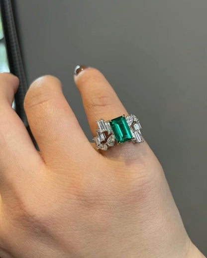 2.7CT Green Emerald Cut Solitaire Ring | Anniversary Gift Ring | Fancy Ring | Jewelry Collection
