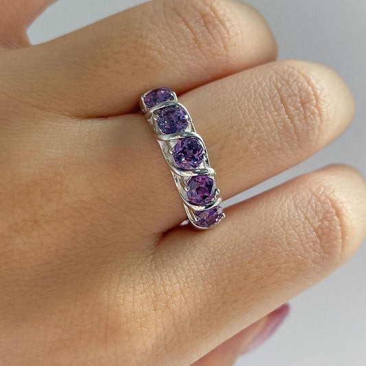 2.80Ct Amethyst Color Round Cut Half Eternity Band Ring | Proposal Band Ring For Girlfriend | Women Jewelry