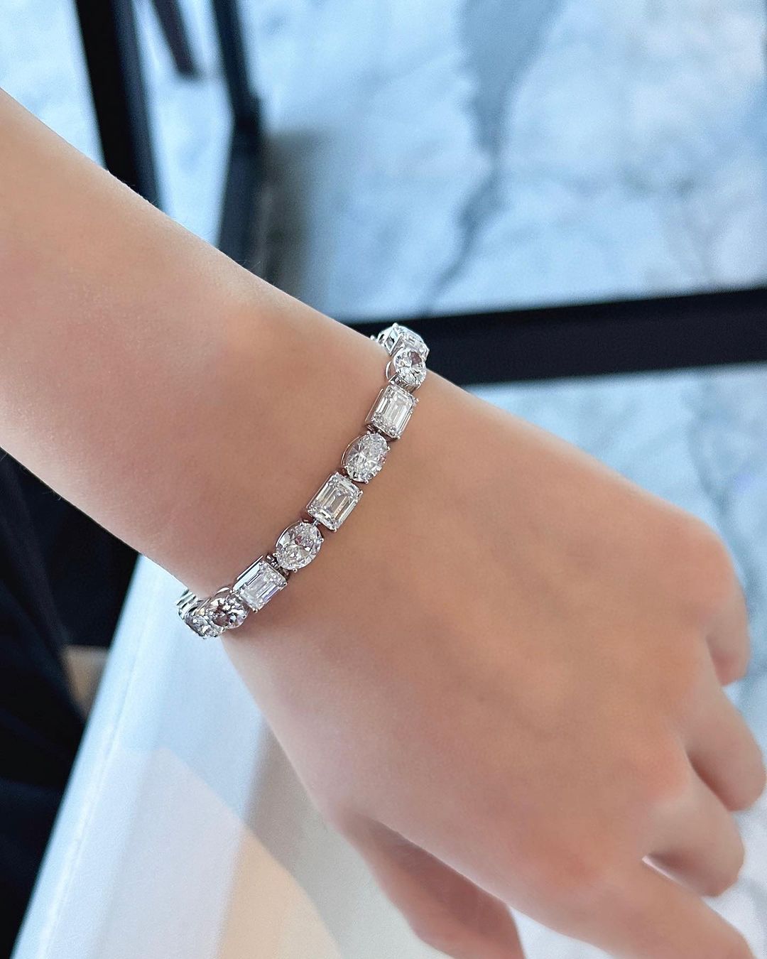 White Emerald And Oval Brilliant Cut Signity Diamond Prong Set Tennis Bracelet | Party Wear Tennis Bracelet For Her | Fashion Jewelry For Women