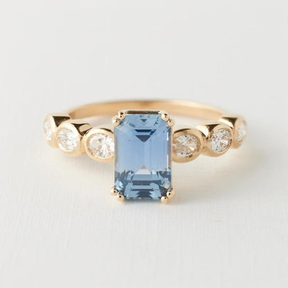 3.6CT Aquamarine Emerald Cut Solitaire Ring | Engagement Ring For Fiancee | Timeless Design | Thank You Gift Ring
