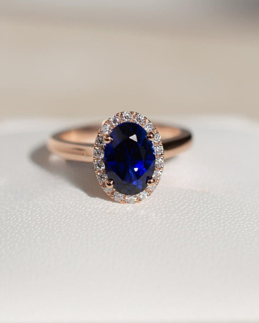 2.8Ct Blue Oval Cut Halo Ring For Her | Party Wear Ring For Women | Special Occasion Ring | Fashion Jewelry Collection