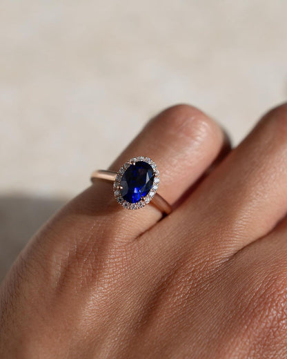 2.8Ct Blue Oval Cut Halo Ring For Her | Party Wear Ring For Women | Special Occasion Ring | Fashion Jewelry Collection