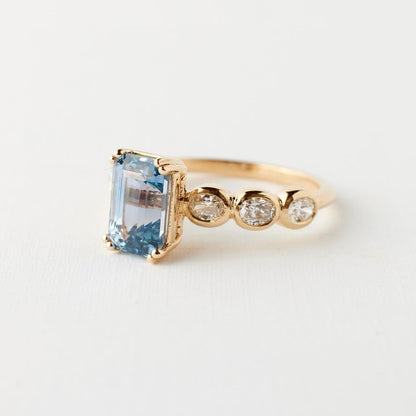 3.6CT Aquamarine Emerald Cut Solitaire Ring | Engagement Ring For Fiancee | Timeless Design | Thank You Gift Ring